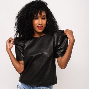 Black leather puff top